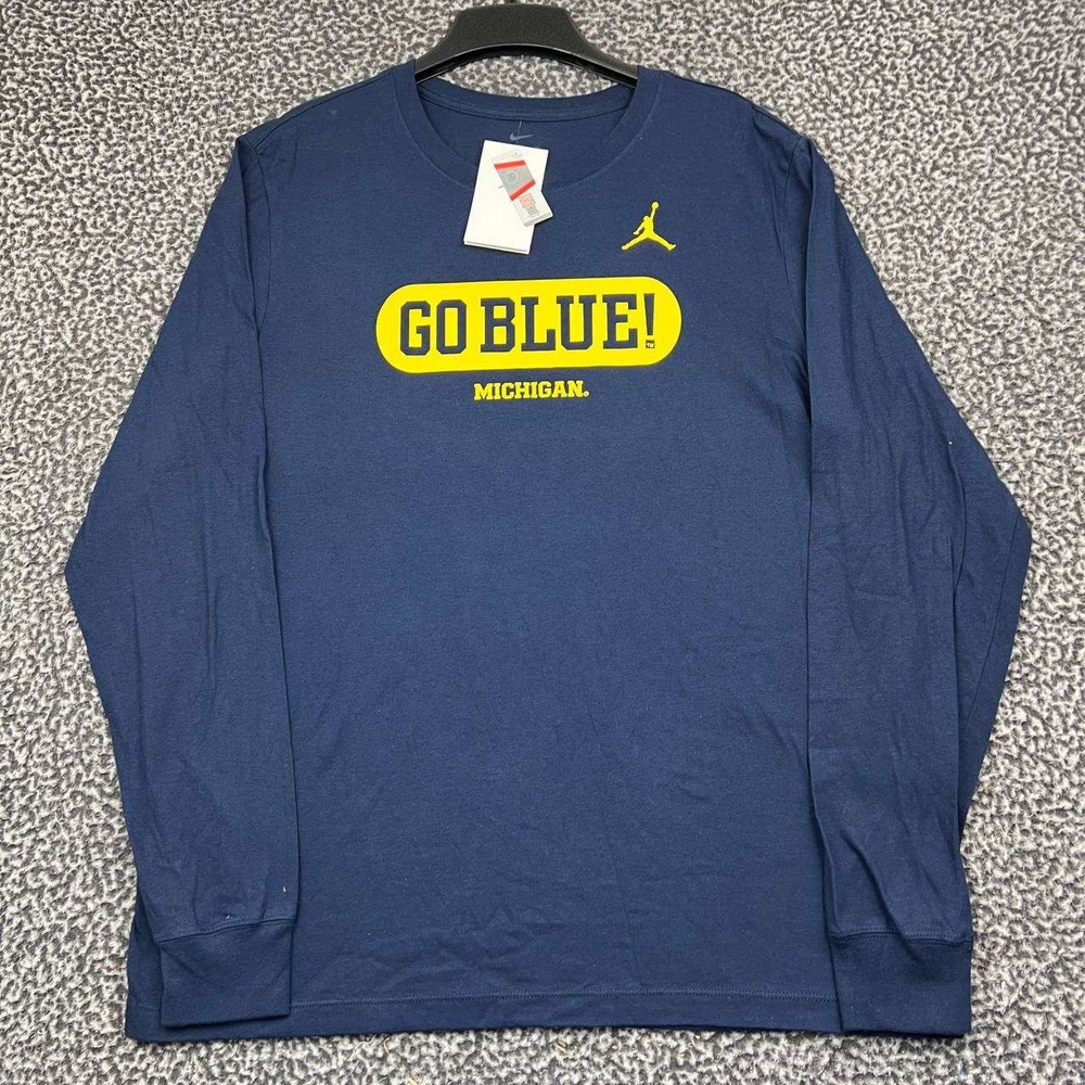 Nike Michigan Wolverines Go Blue Shirt Men Large Navy Long Sleeve Jordan New L